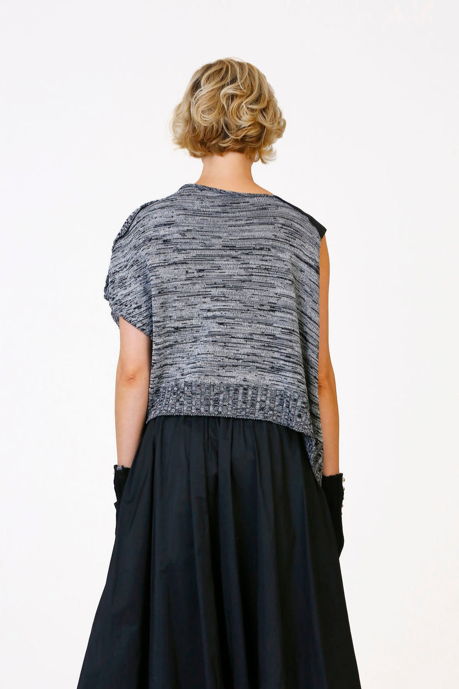 Ruched Shoulder Knit with Taffeta Detail Gray  - Porterist 6