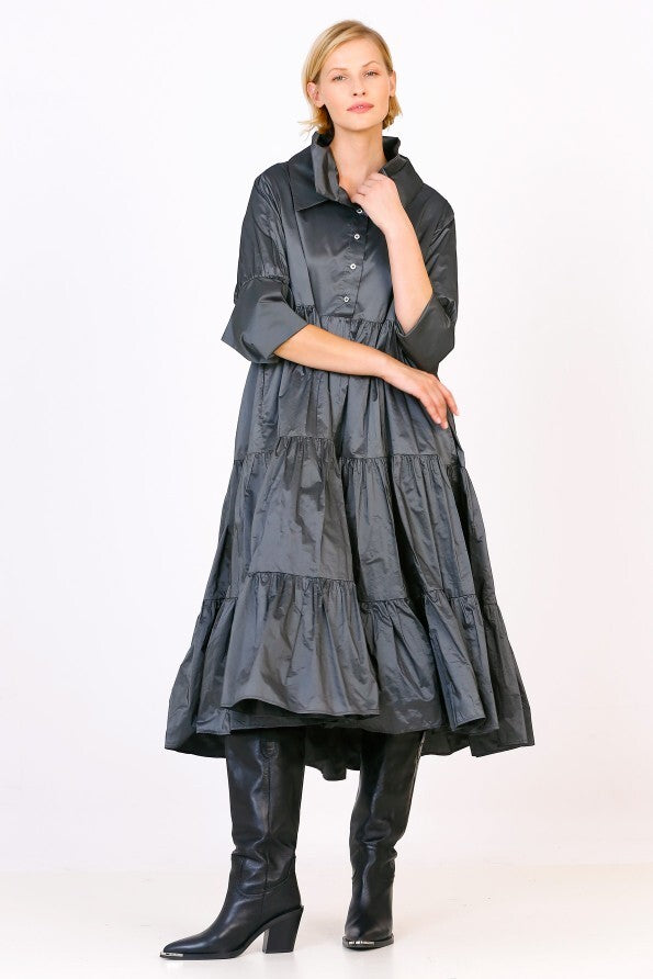 Ruched Taffeta Dress Anthracite  - Porterist 1