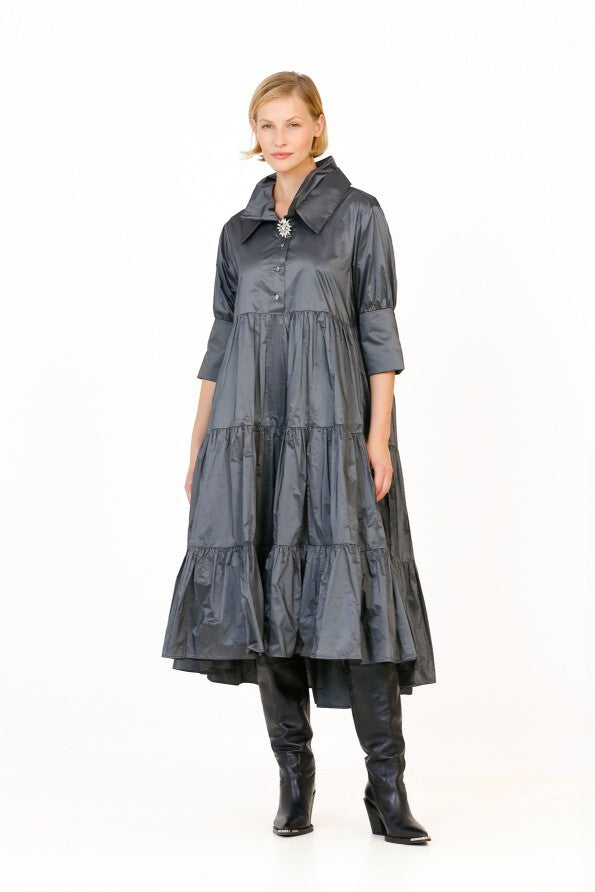 Ruched Taffeta Dress Anthracite  - Porterist 2