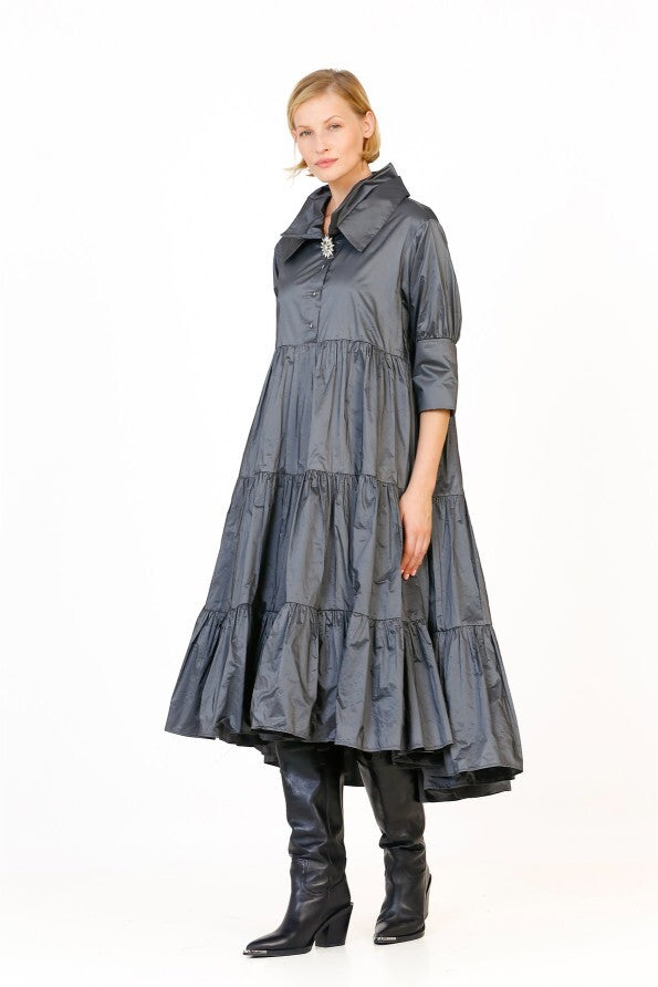 Ruched Taffeta Dress Anthracite  - Porterist 3