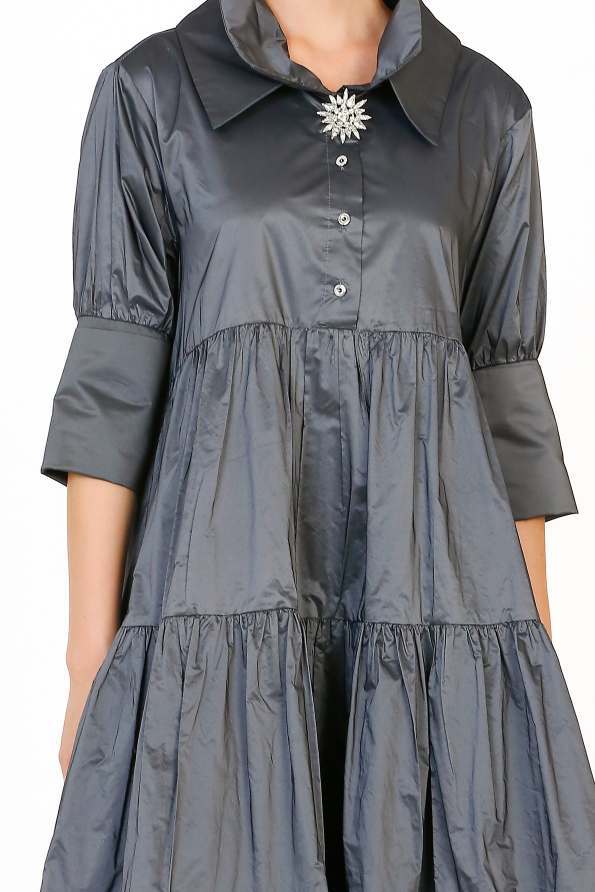 Ruched Taffeta Dress Anthracite  - Porterist 5