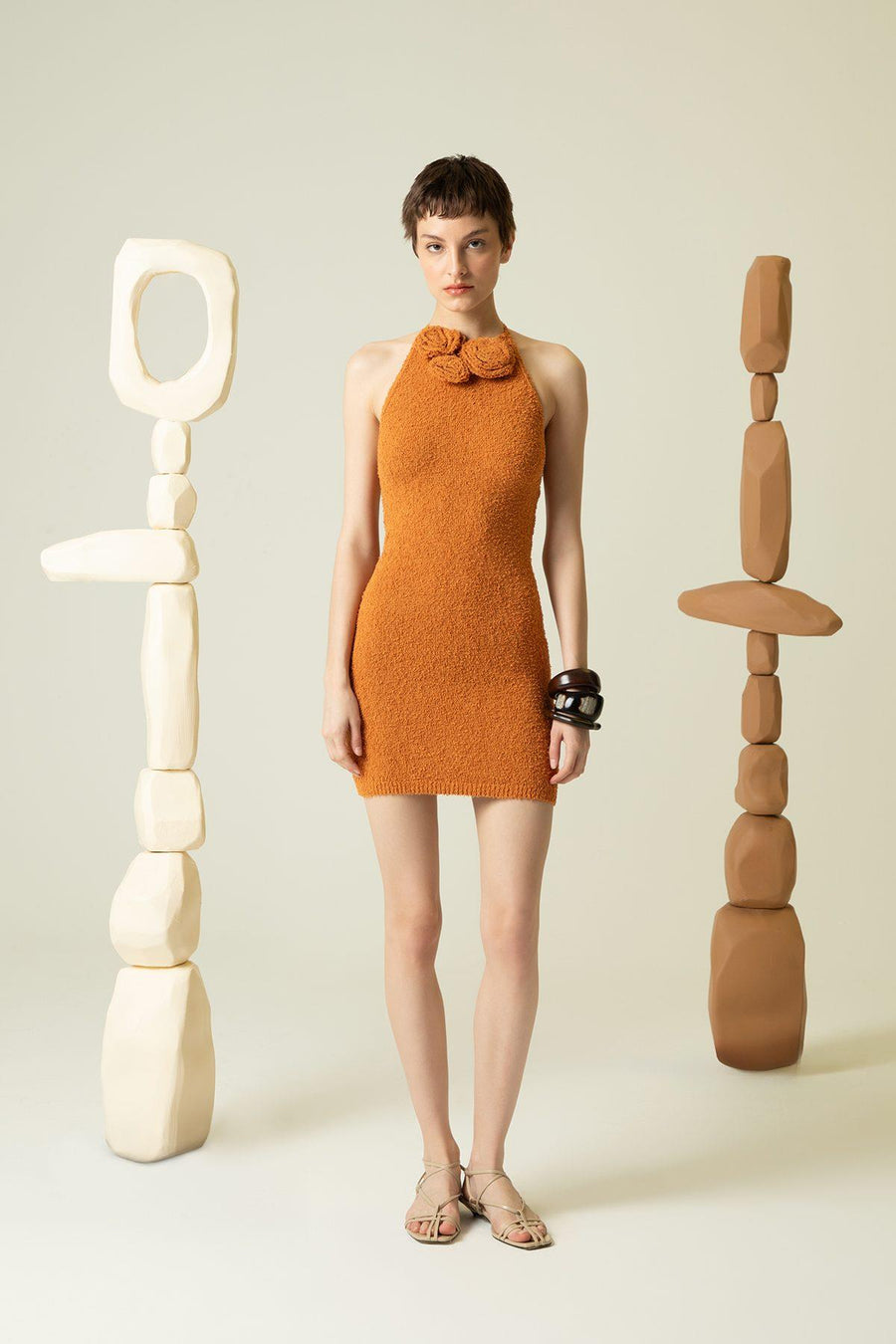 RUE Les Createurs  Neck Tied Orange Mini Dress with Back Décolleté - Porterist 1