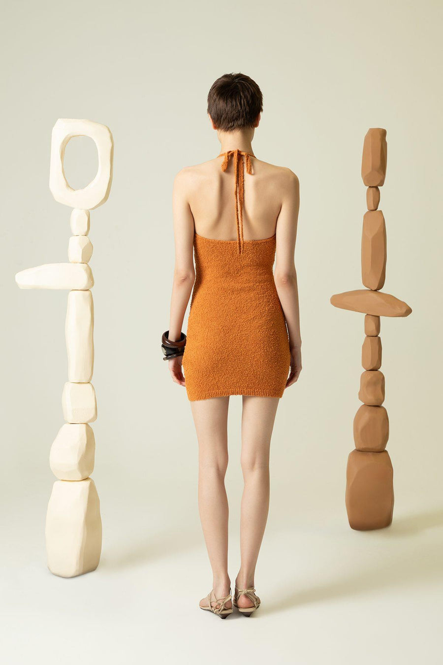 RUE Les Createurs  Neck Tied Orange Mini Dress with Back Décolleté - Porterist 3