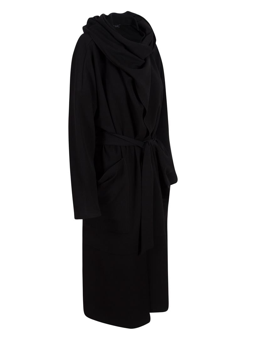 Long Pocket Cardigan Jacket with Neck Brace Black  - Porterist 3