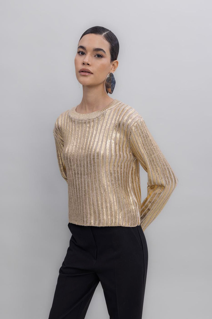 Beige Foil Printed Sweater  - Porterist 3