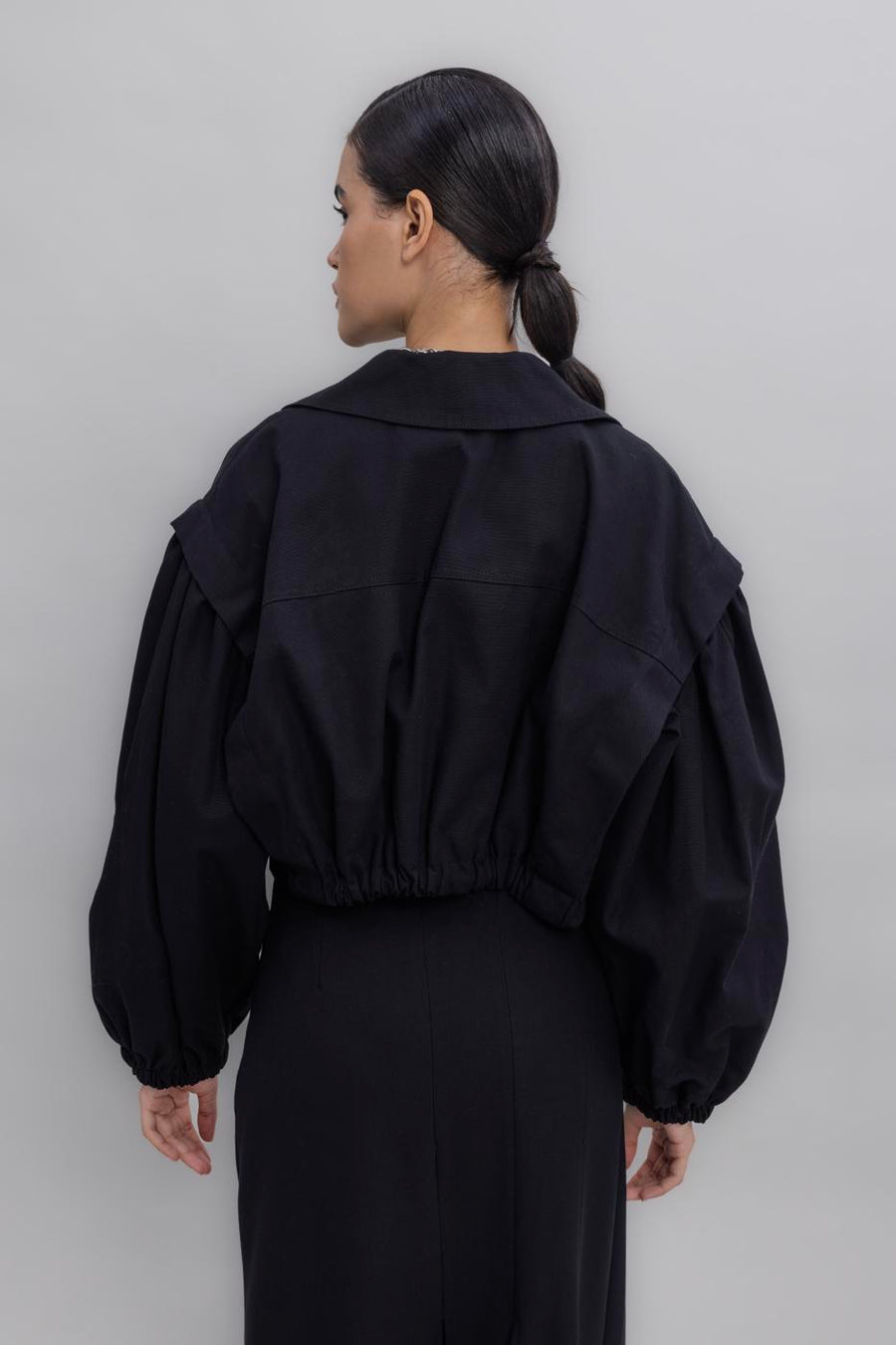 Black Balloon Sleeve Short Trench Coat