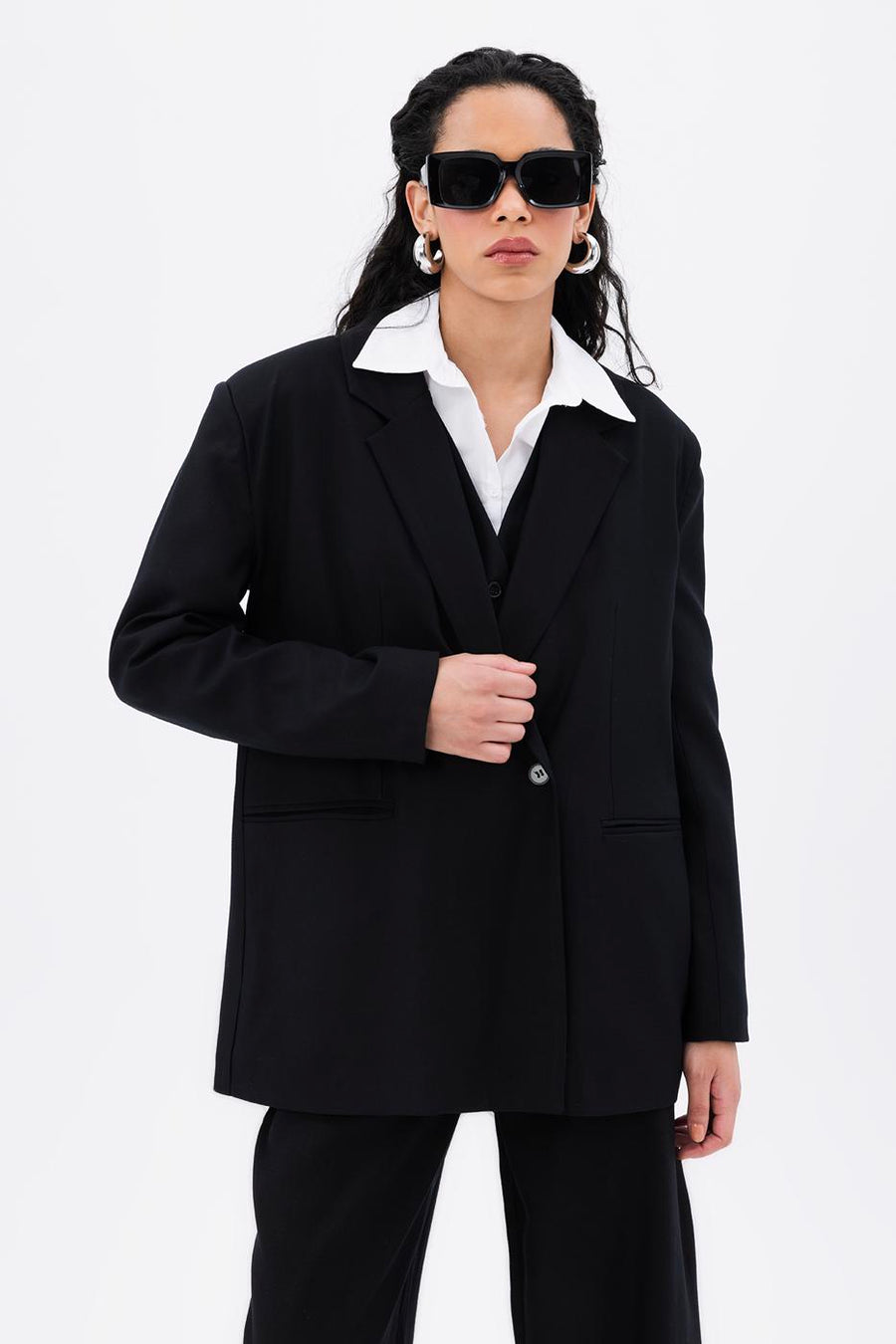 Black Single Button Blazer Jacket  - Porterist 3