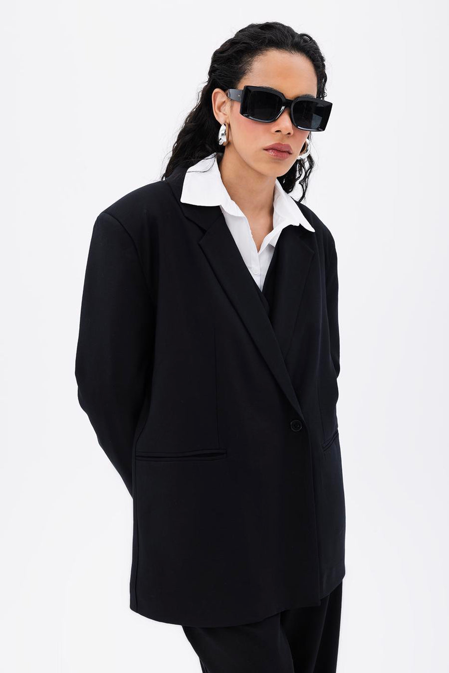 Black Single Button Blazer Jacket