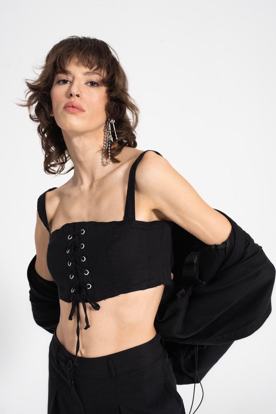 Black Strappy Crop Bustier