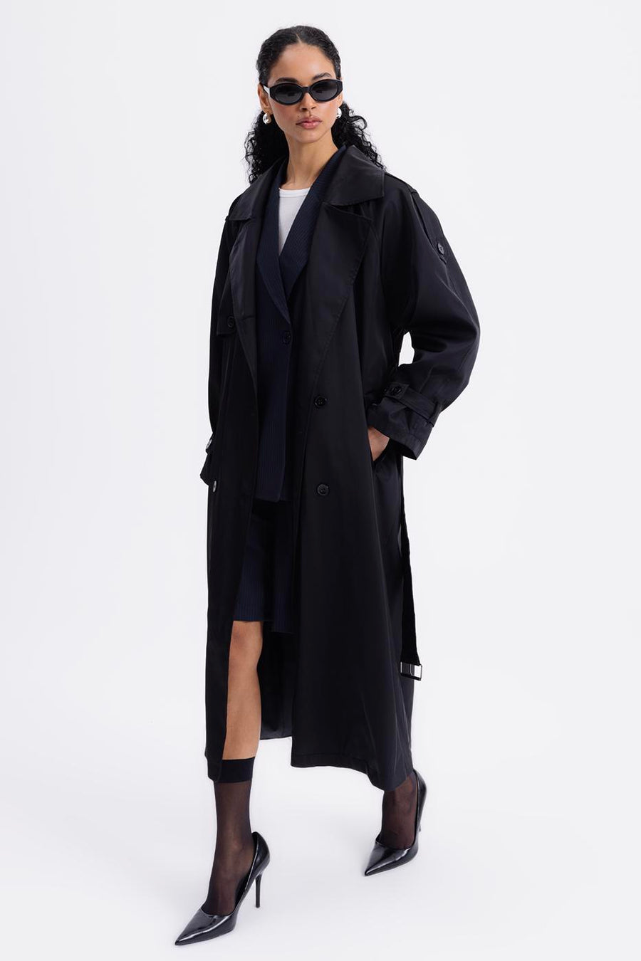 Black Waterproof Oversized Lined Trench Coat  - Porterist 4