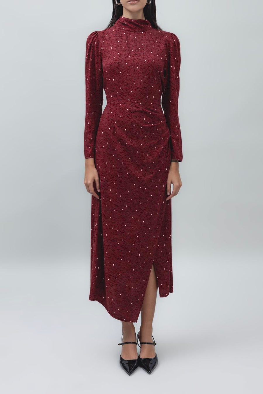Burgundy High Collar Detailed Midi Dress  - Porterist 2