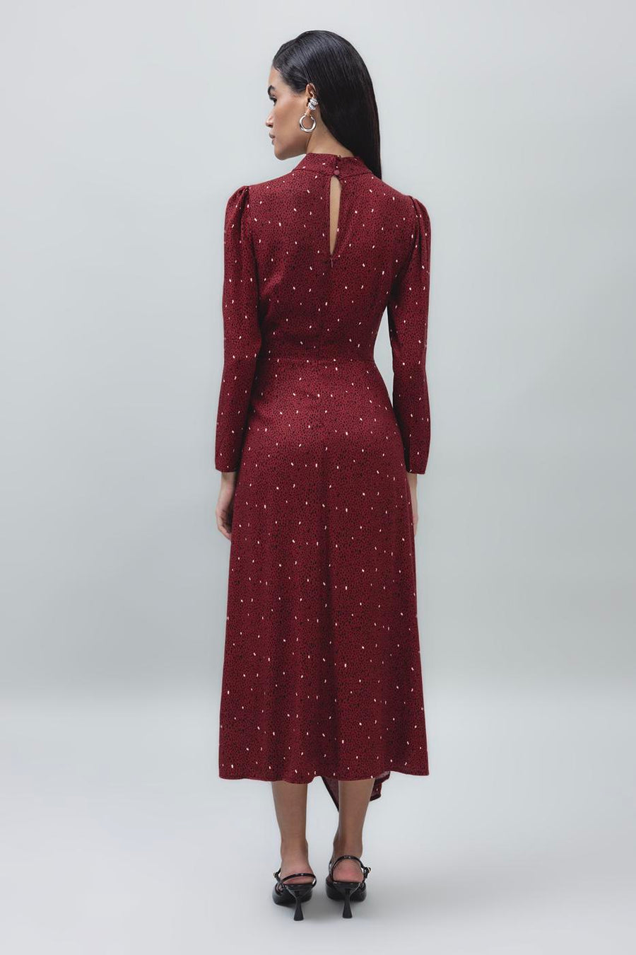 Burgundy High Collar Detailed Midi Dress  - Porterist 3