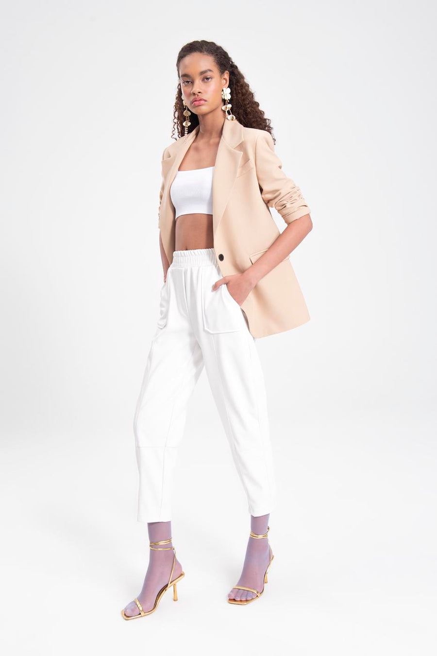 Ecru Faux Leather Jogger Pant  - Porterist 2