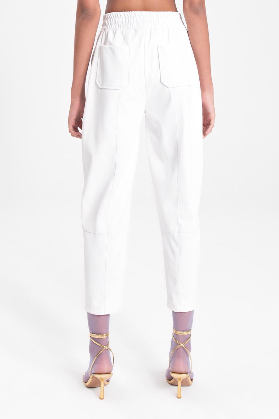 Ecru Faux Leather Jogger Pants