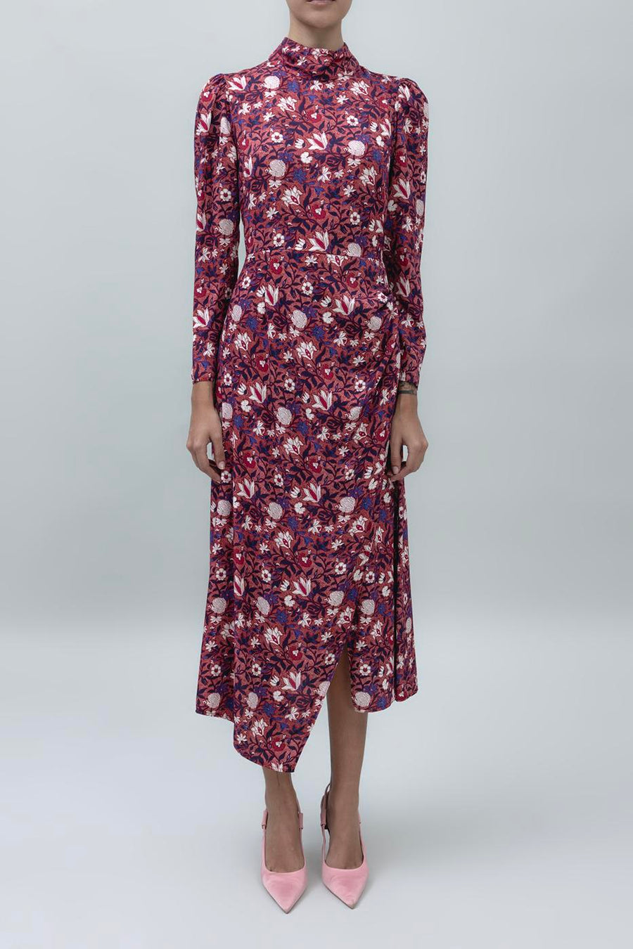 Gold Dusty Rose High Collar Detailed Midi Dress  - Porterist 2