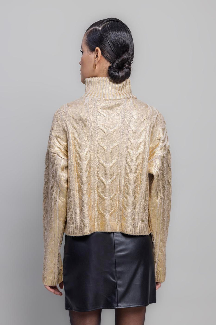 Gold Foil Printed Turtleneck Sweater