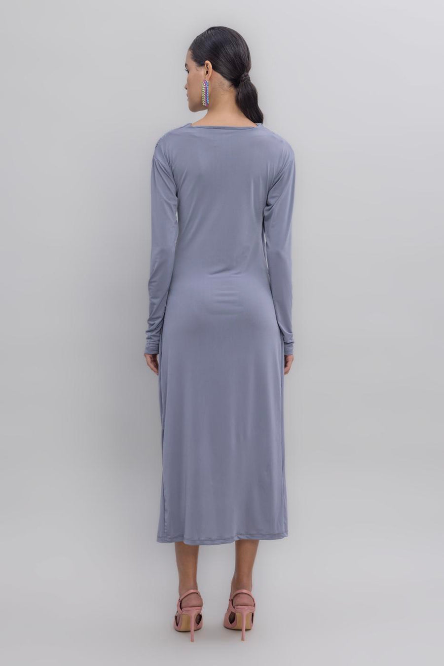 Gray Cross Collar Midi Dress
