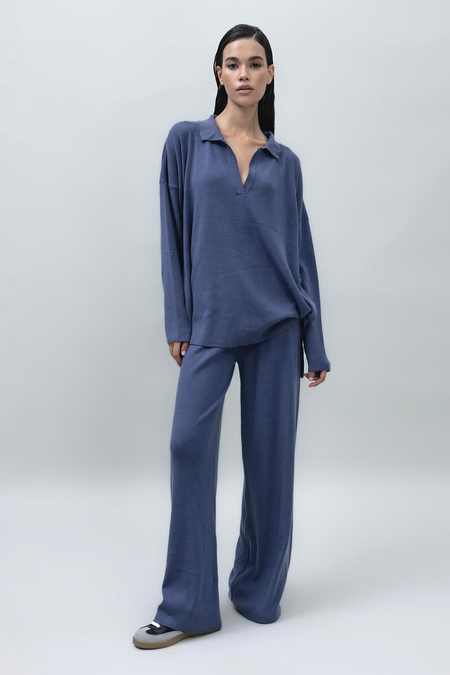 Indigo Wide Leg Knitted Trouser  - Porterist 3