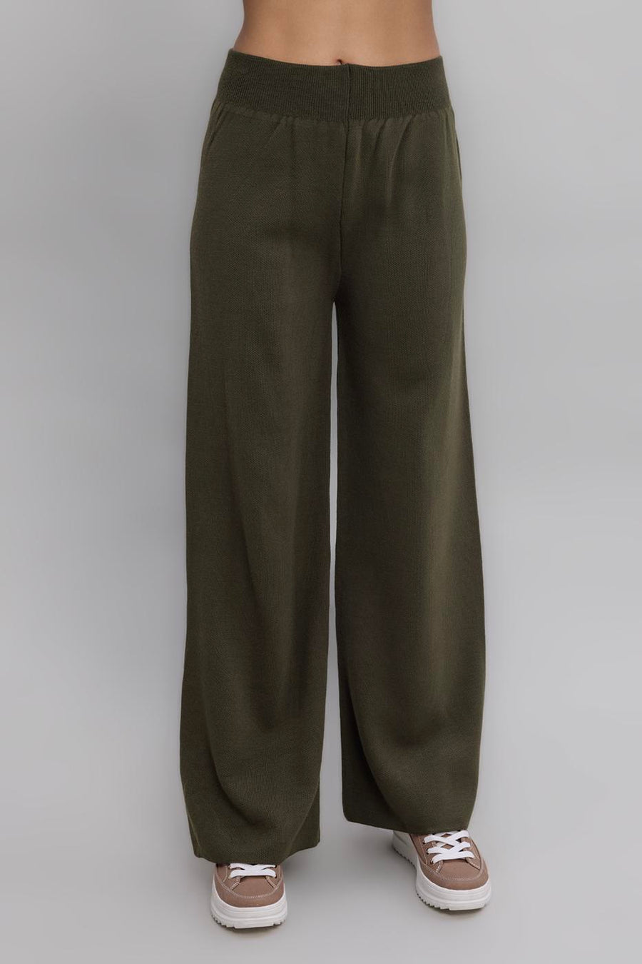 Khaki Wide Leg Knitted Pant  - Porterist 4