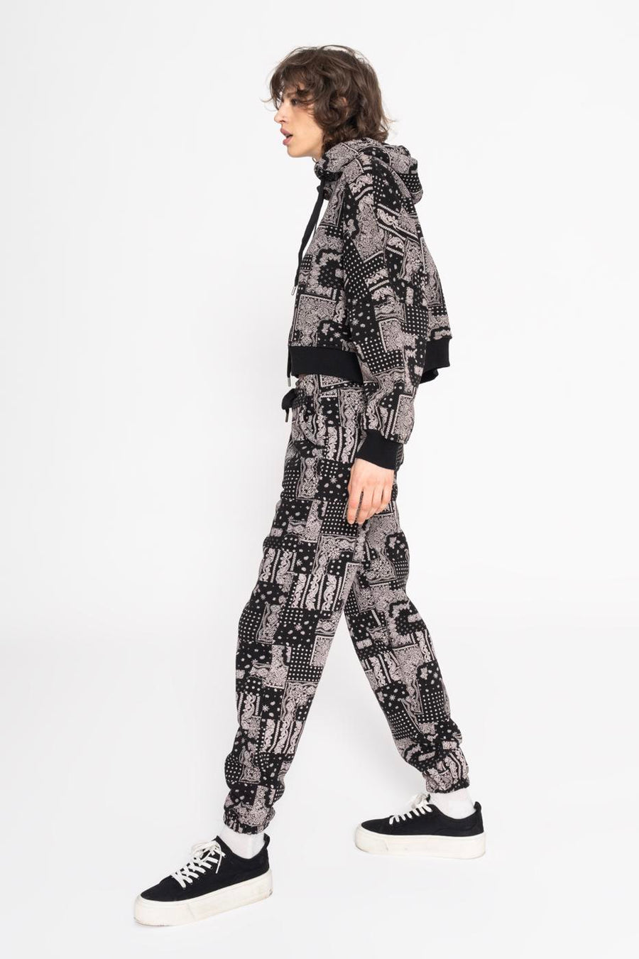 Matte Black Patterned Raised Jogger Pants