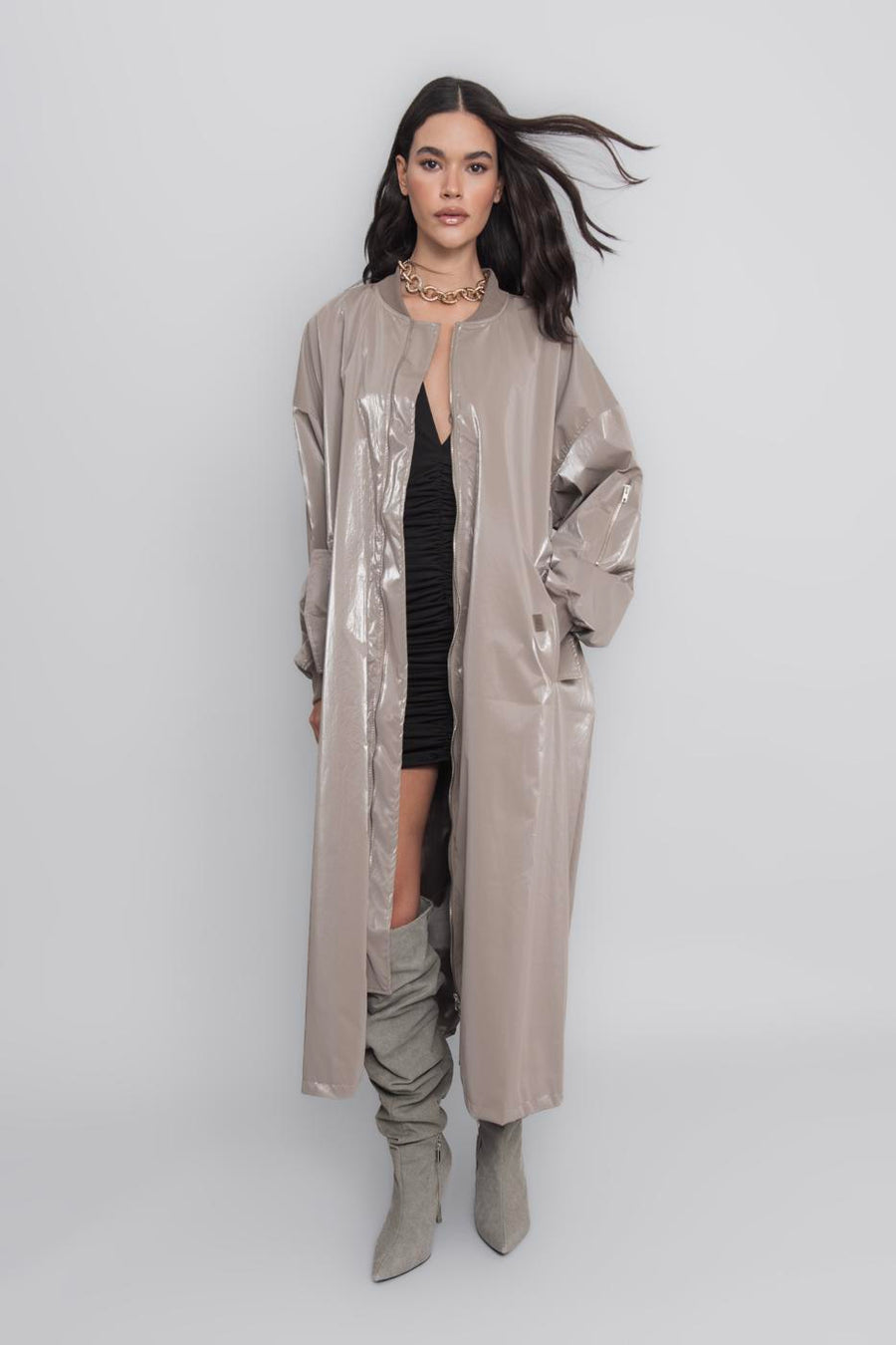Mink Oversized Long Patent Leather Trench Coat  - Porterist 3