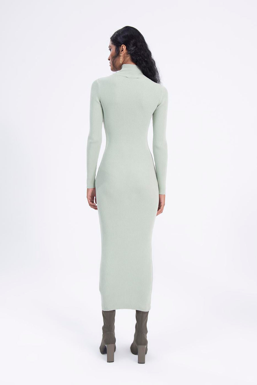 Mint Stand Collar Knitted Pencil Dres  - Porterist 3