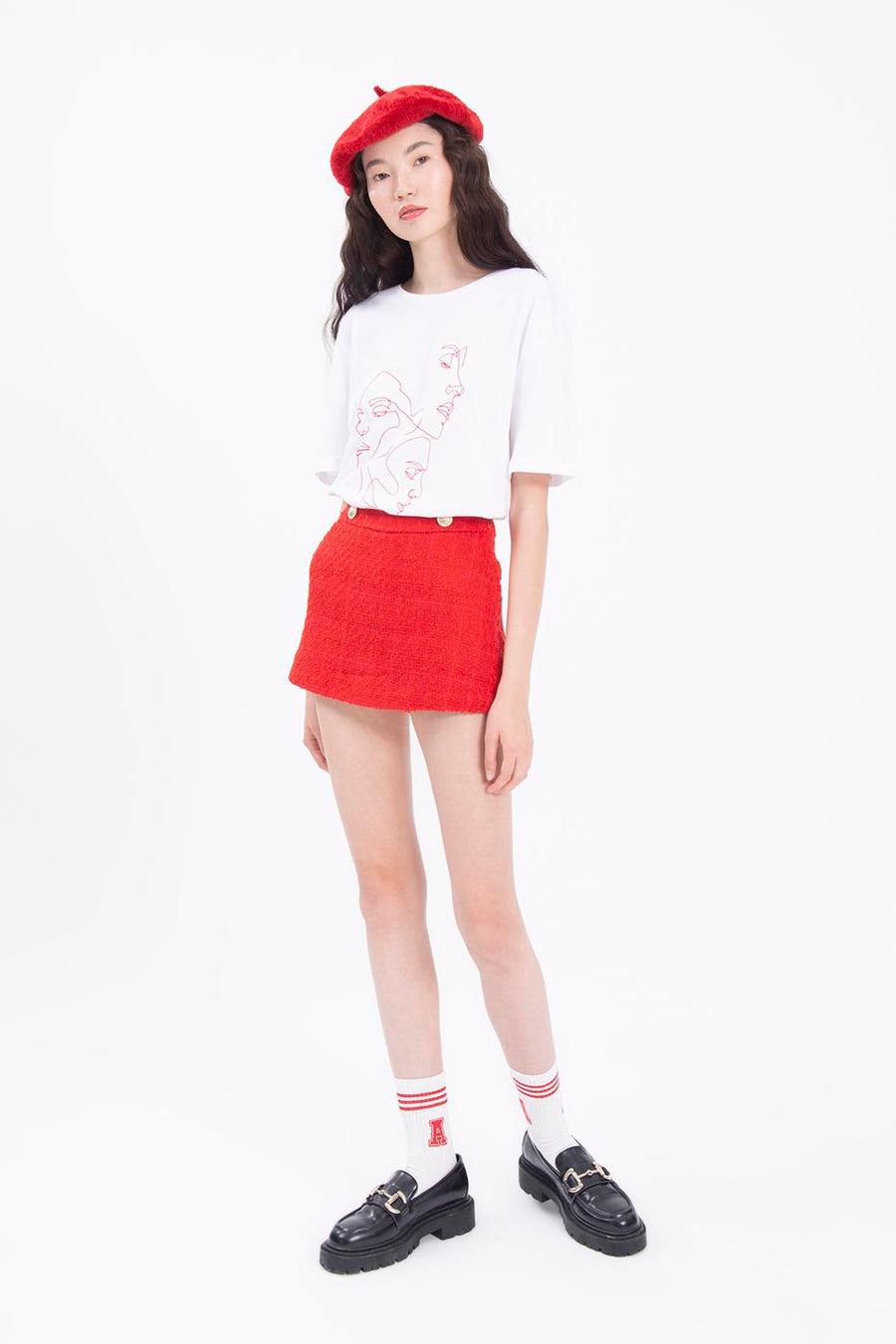 Red Mini Skirt Look Short  - Porterist 2