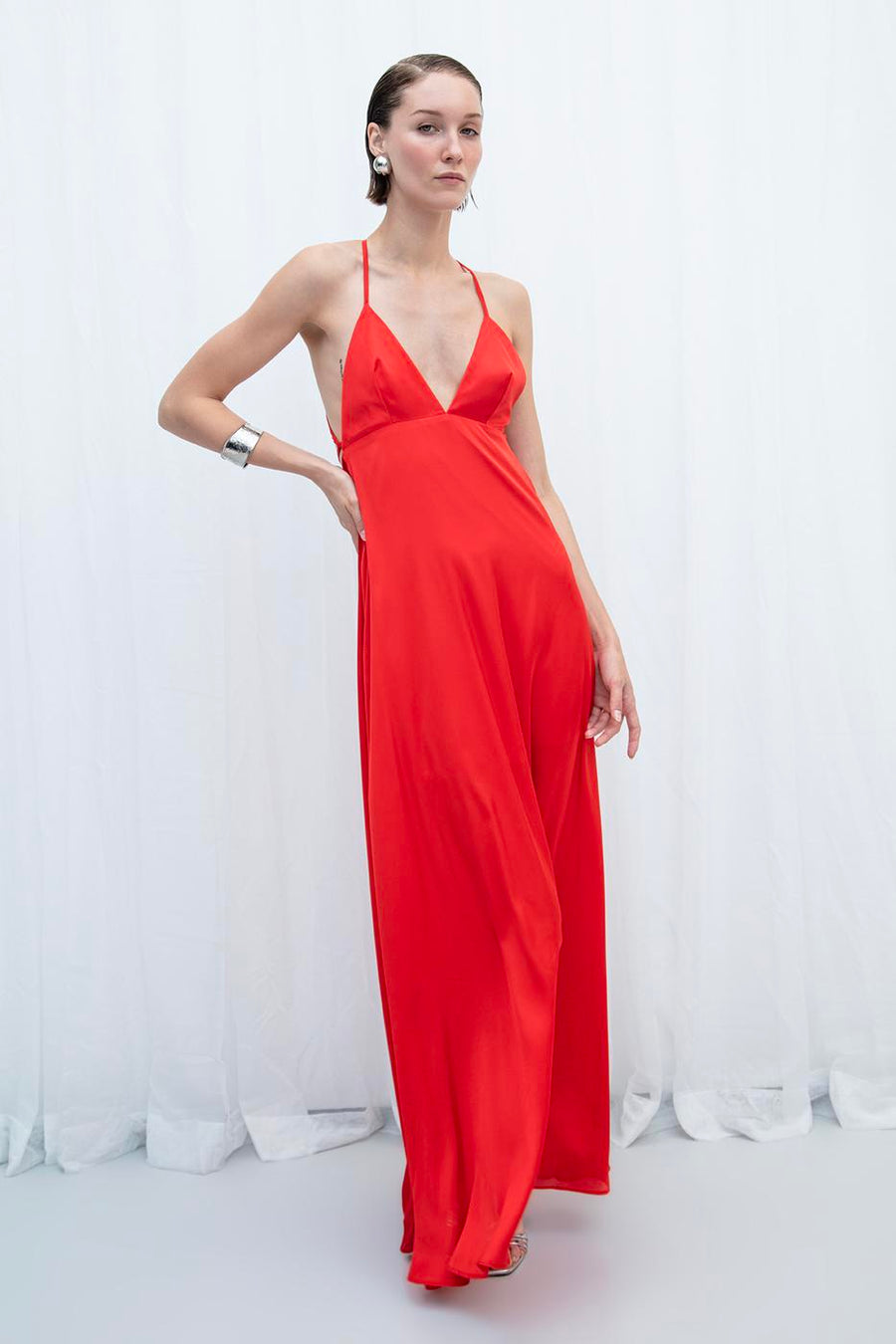 Red Strappy Satin Maxi Dres  - Porterist 3