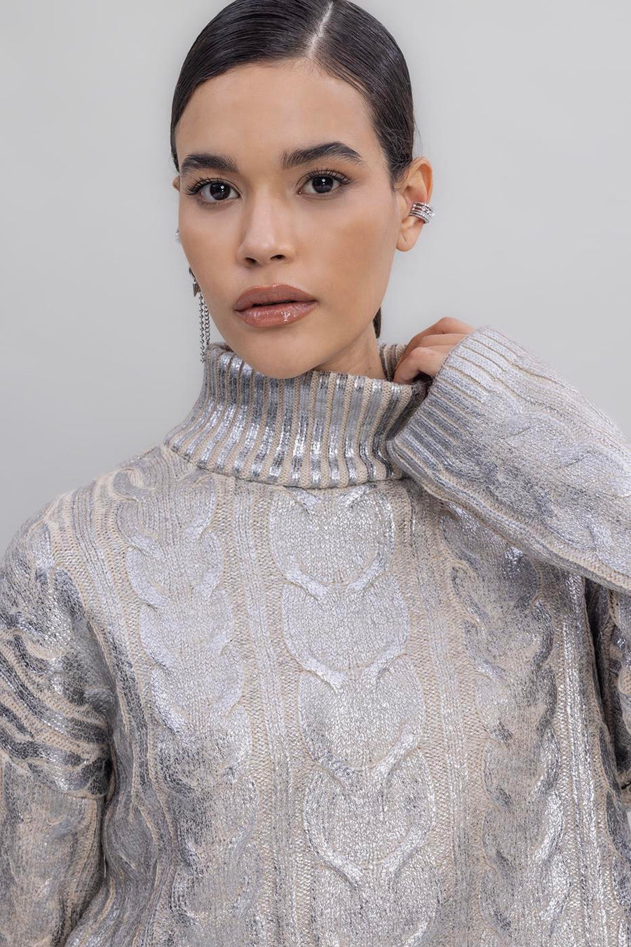 Silver Foil Printed Turtleneck Sweater  - Porterist 3