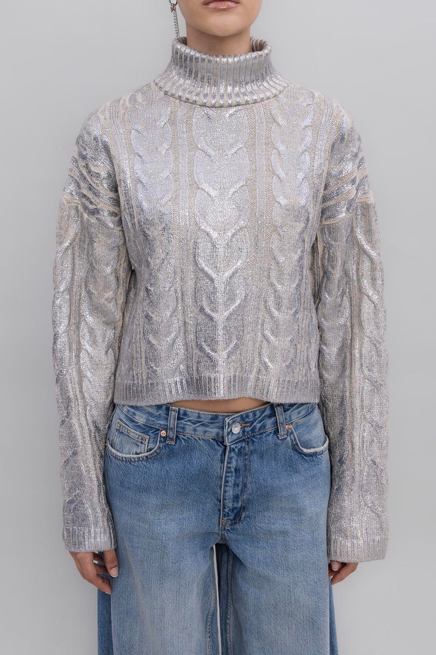 Silver Foil Printed Turtleneck Sweater  - Porterist 4