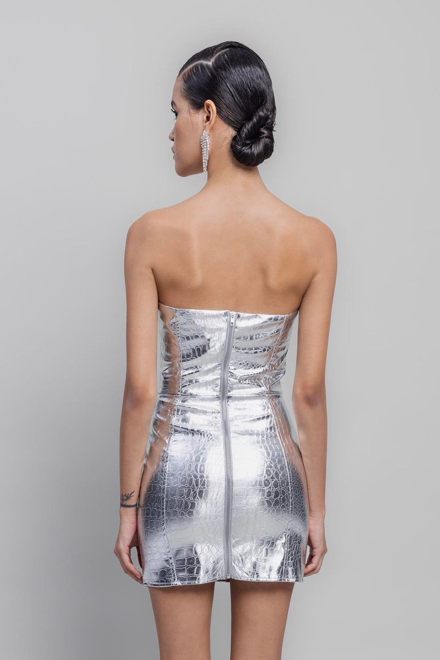 Silver Gilded Strapless Mini Dress