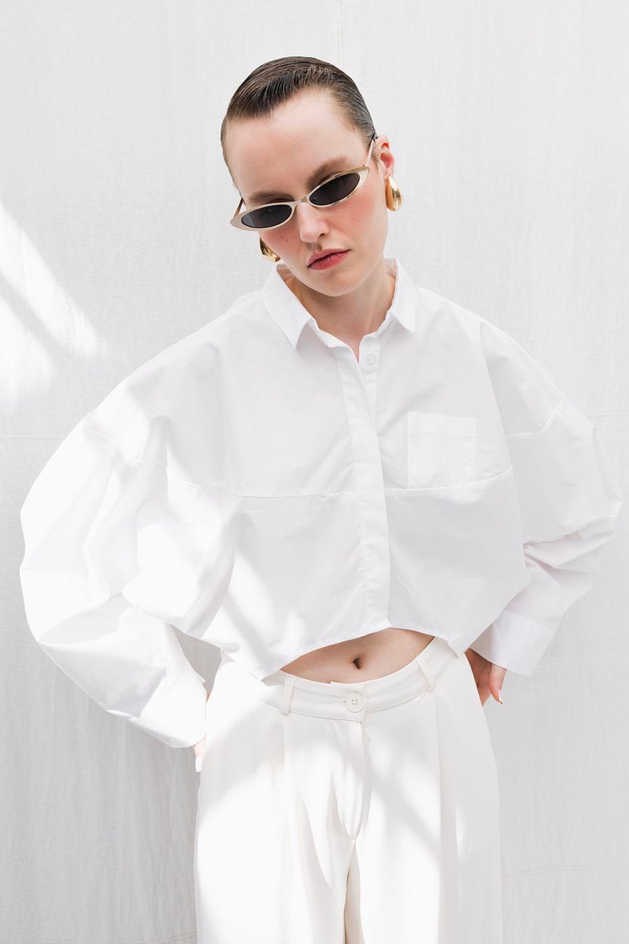 White Oversized Poplin Crop Shirt