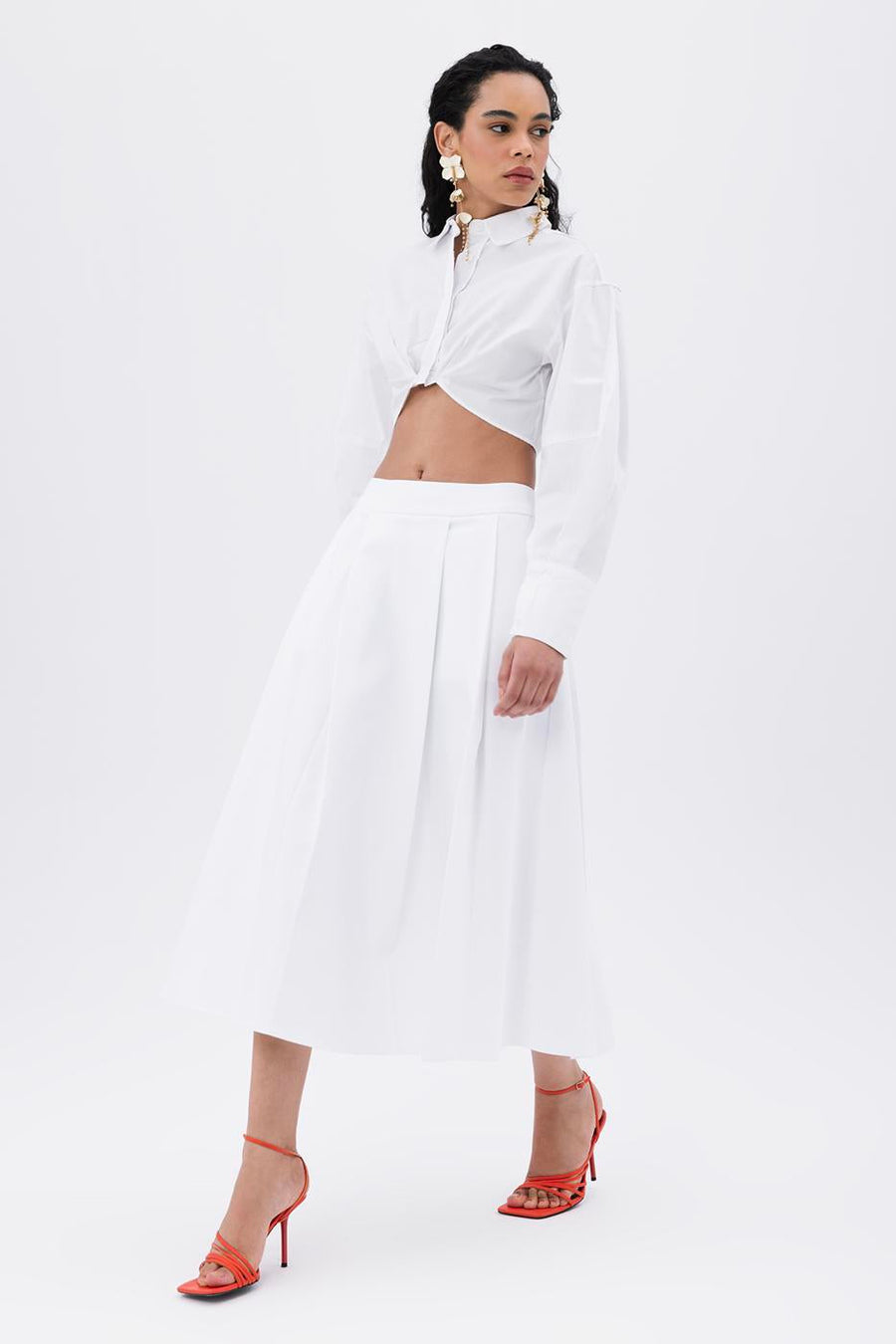 White Pleated Midi Skirt  - Porterist 4