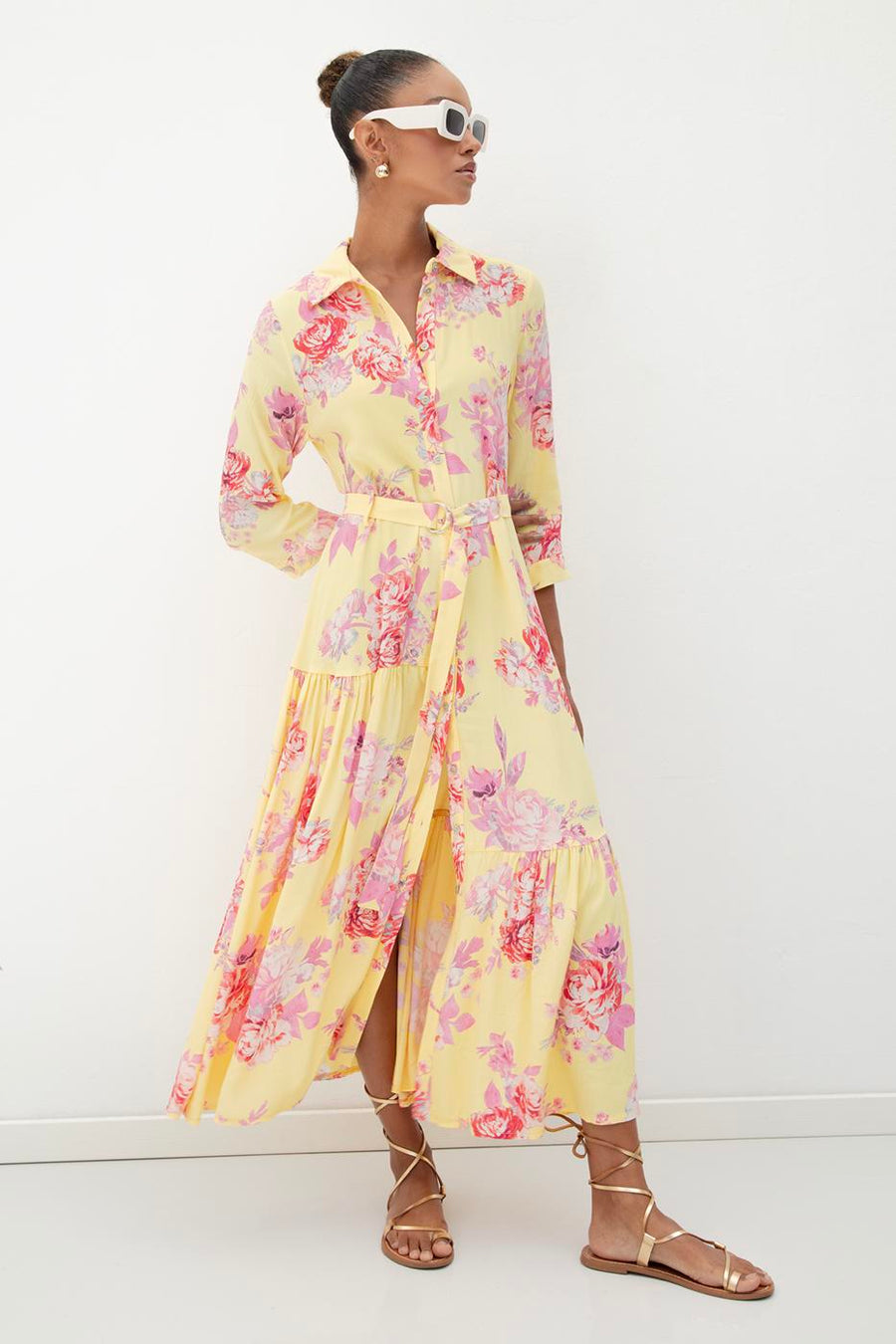 Yellow Three Quarter Sleeve Shirt Dres  - Porterist 3