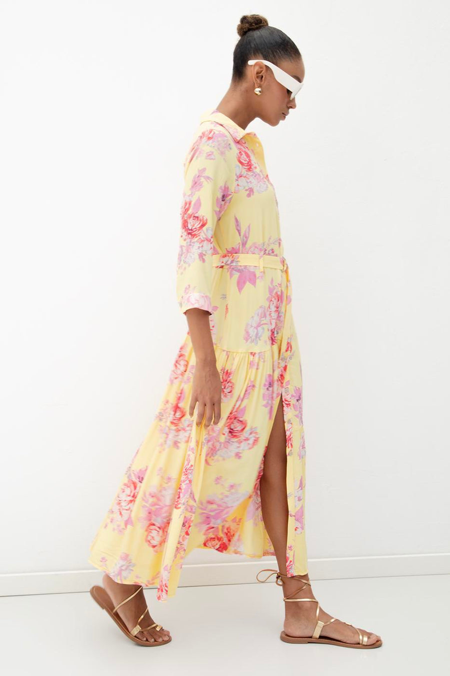 Yellow Three Quarter Sleeve Shirt Dres  - Porterist 4