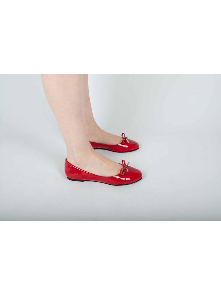 Sadıe Red Classic Ballet Flat  with Bow - Porterist 2