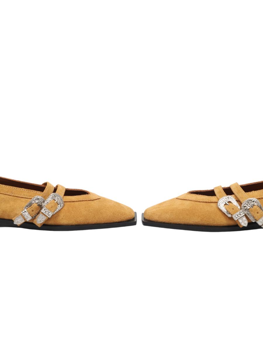 Vanessa  Western Buckle Ballerina Loafers Yellow - Porterist 3