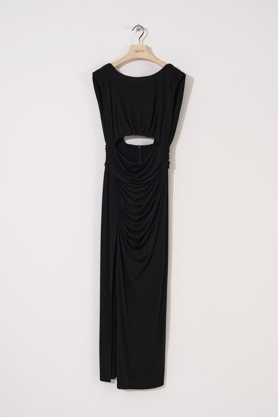 Black Drawstring And Cut-out Detailed Side Slit Dress