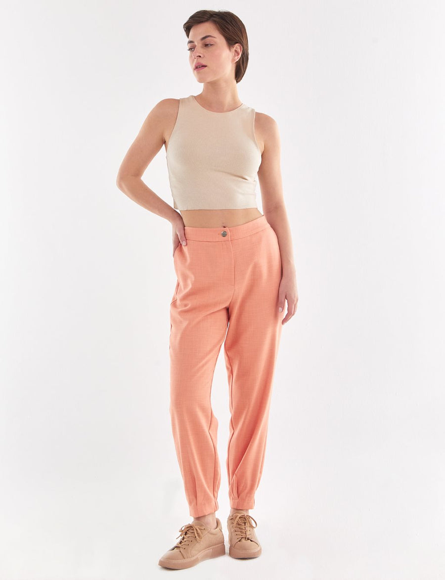 Gray Patterned Jogger Trousers Peach