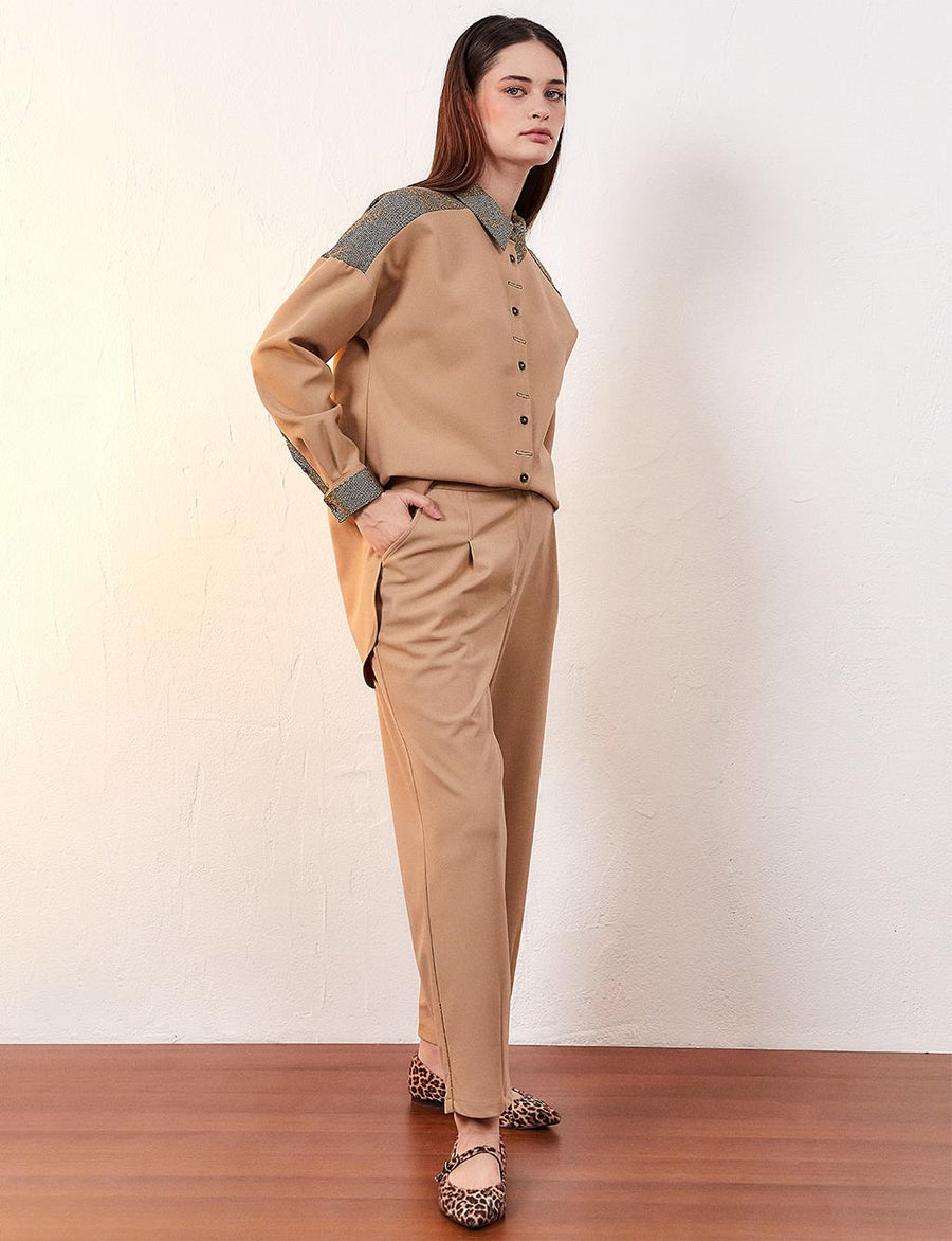 High Waist Ironed Trousers Milk Brown