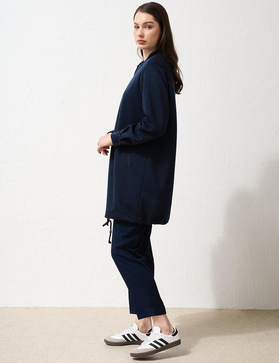 Textured College Collar Jacket Dark Navy