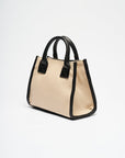 Leather Mix Tote Bag Beige-Black