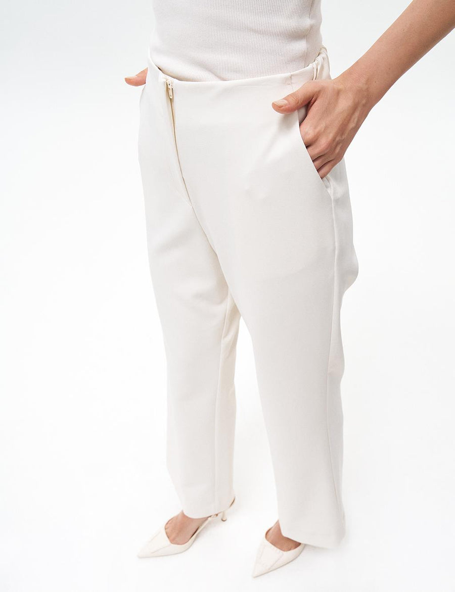 Elastic Waist Basic Pants Ecru