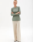 Crewneck Ribbed Knitwear Blouse Moss Green