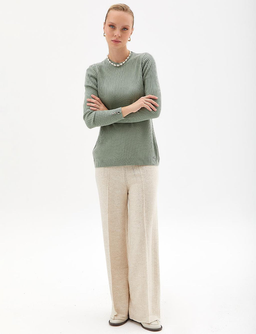 Crewneck Ribbed Knitwear Blouse Moss Green