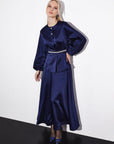 Satin Japone Sleeve Skirt Double Suit Navy Blue