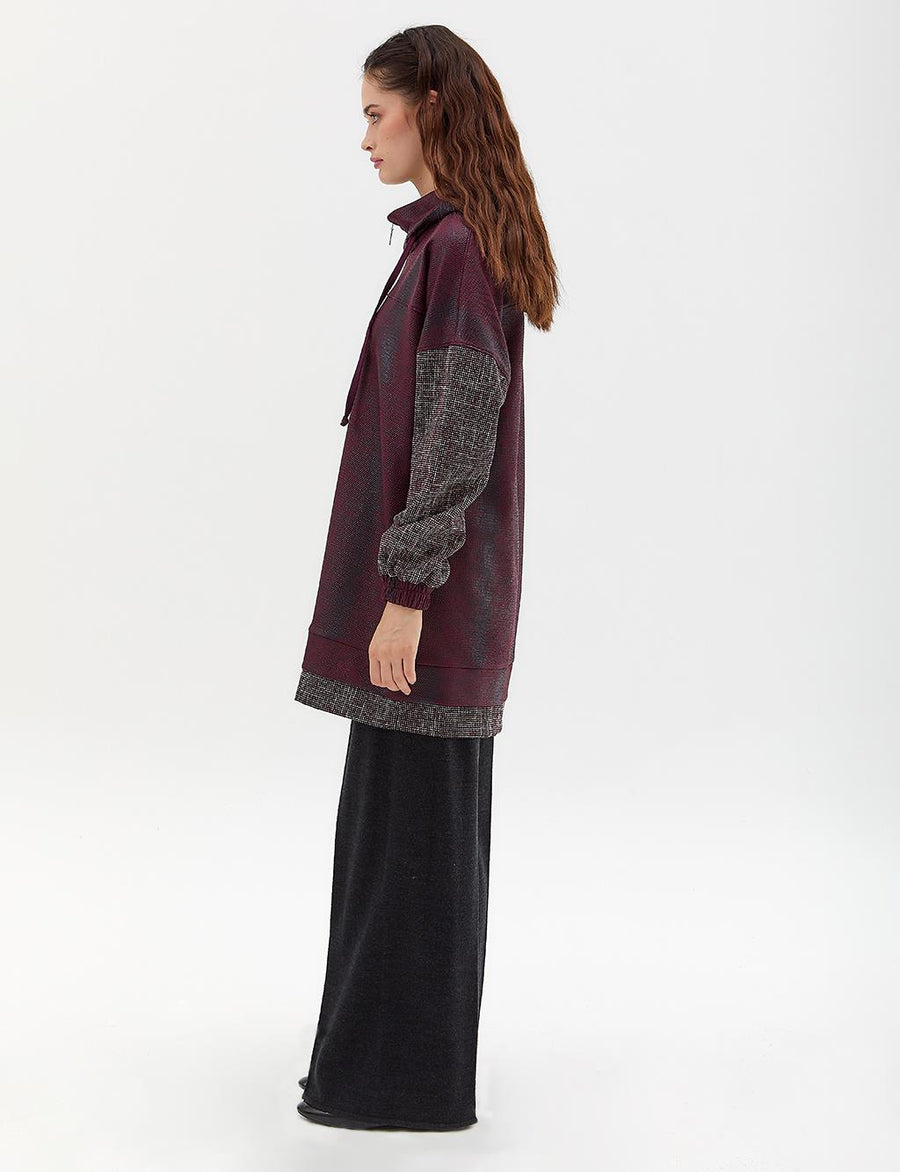 Fabric Mixed Double Look Sweatshirt Claret Red