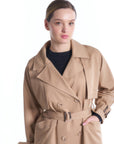 Double Breasted Collar Belt Detailed Trench Coat Beige