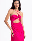 Dark Fuchsia Cross Strap Satin Dress  - Porterist 2