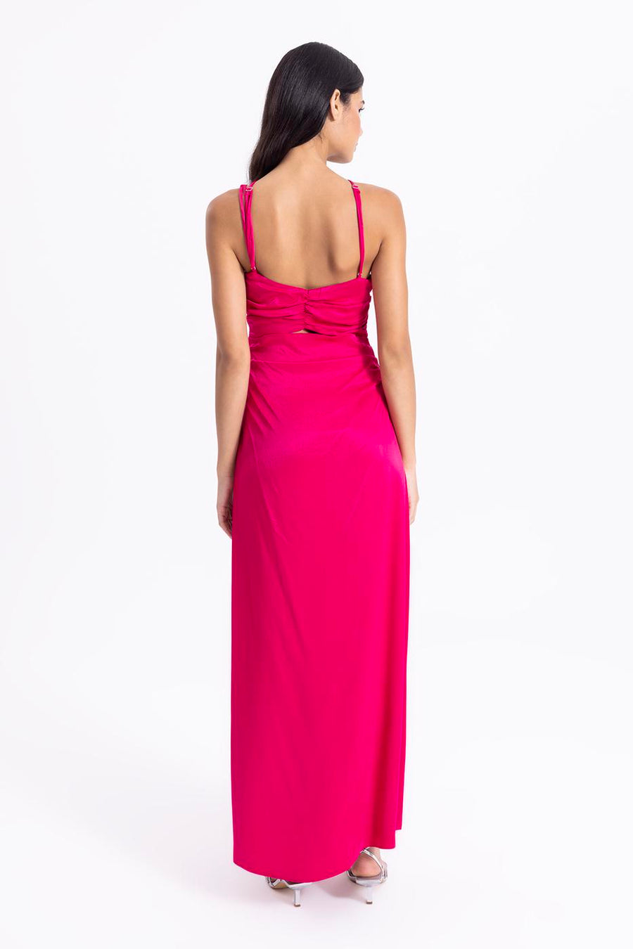 Dark Fuchsia Cross Strap Satin Dress